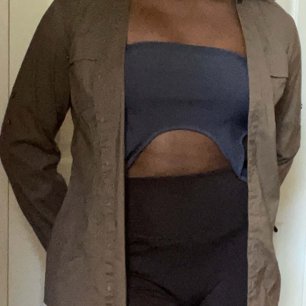 Khaki and green button up blouse size XL